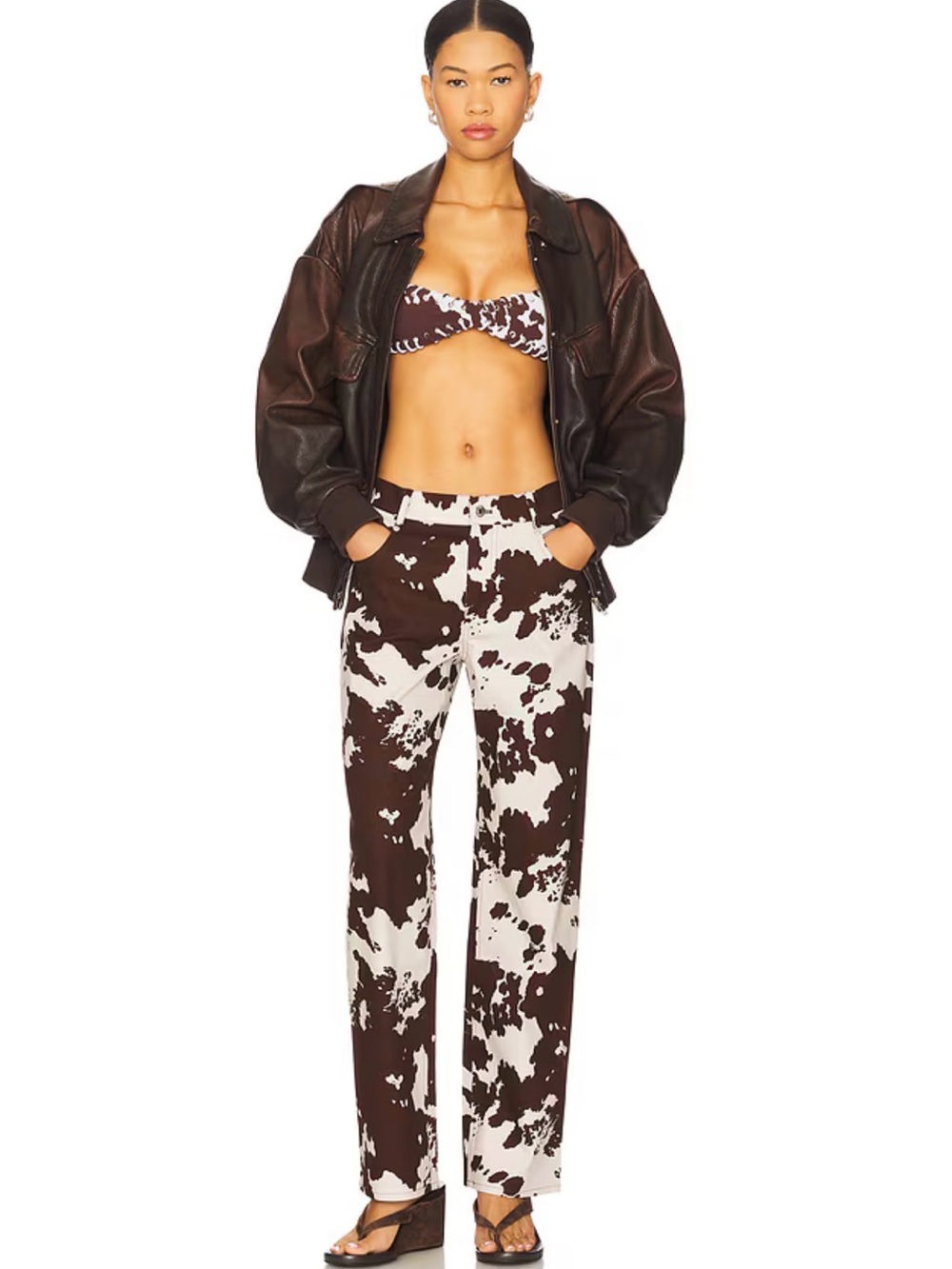 Miaou Brown & Cream Cow-Print Straight Leg Pants